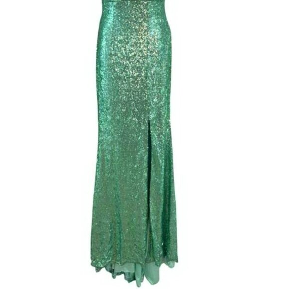 Colors Aqua Mint Green Sequin Cross Back Strapless Gown - Picture 2 of 5